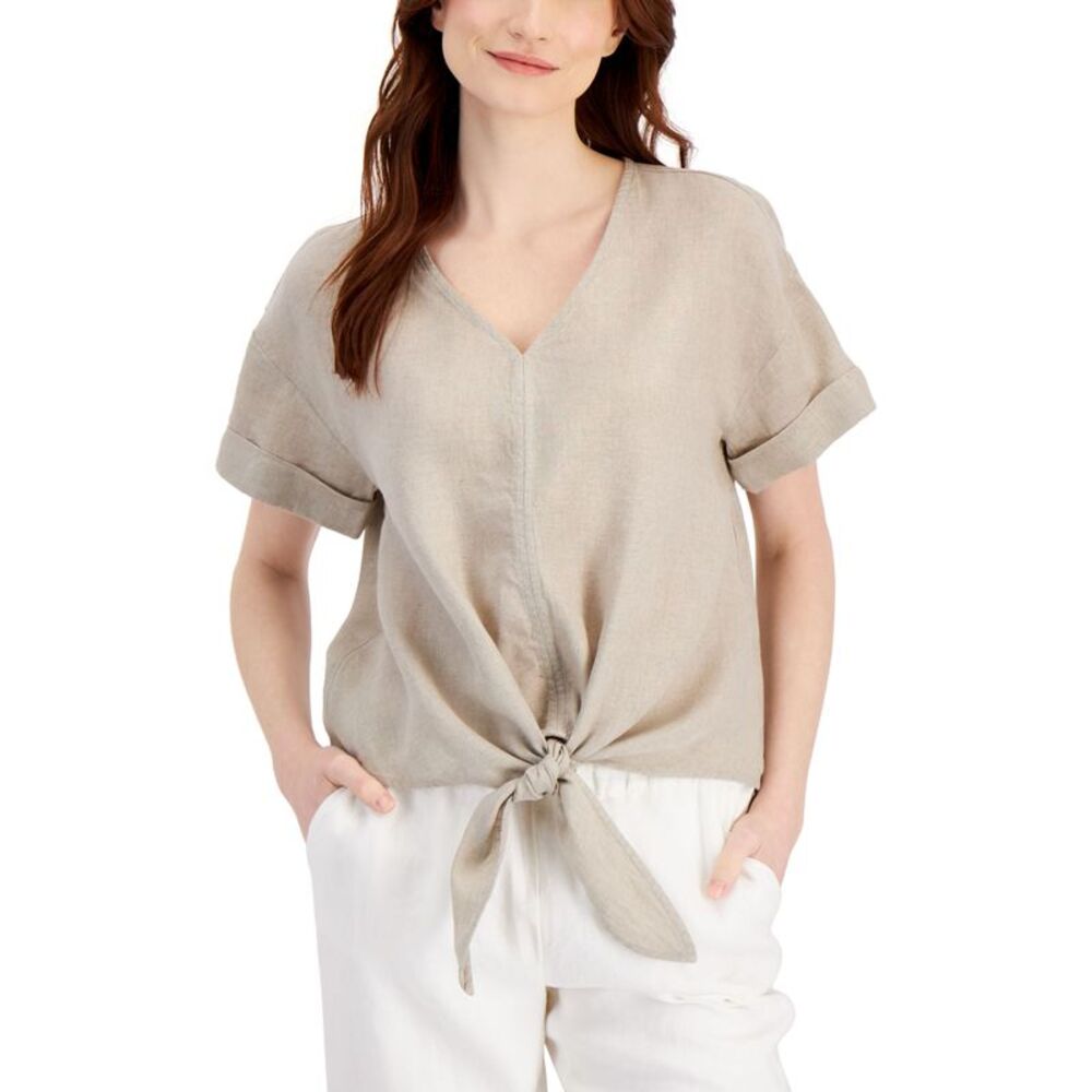 Charter Club Linen Tie-Front Top